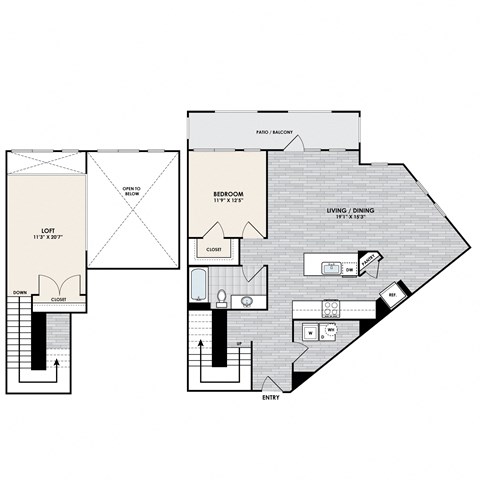 a floor plan of two bedrooms with a bathroom and a living room